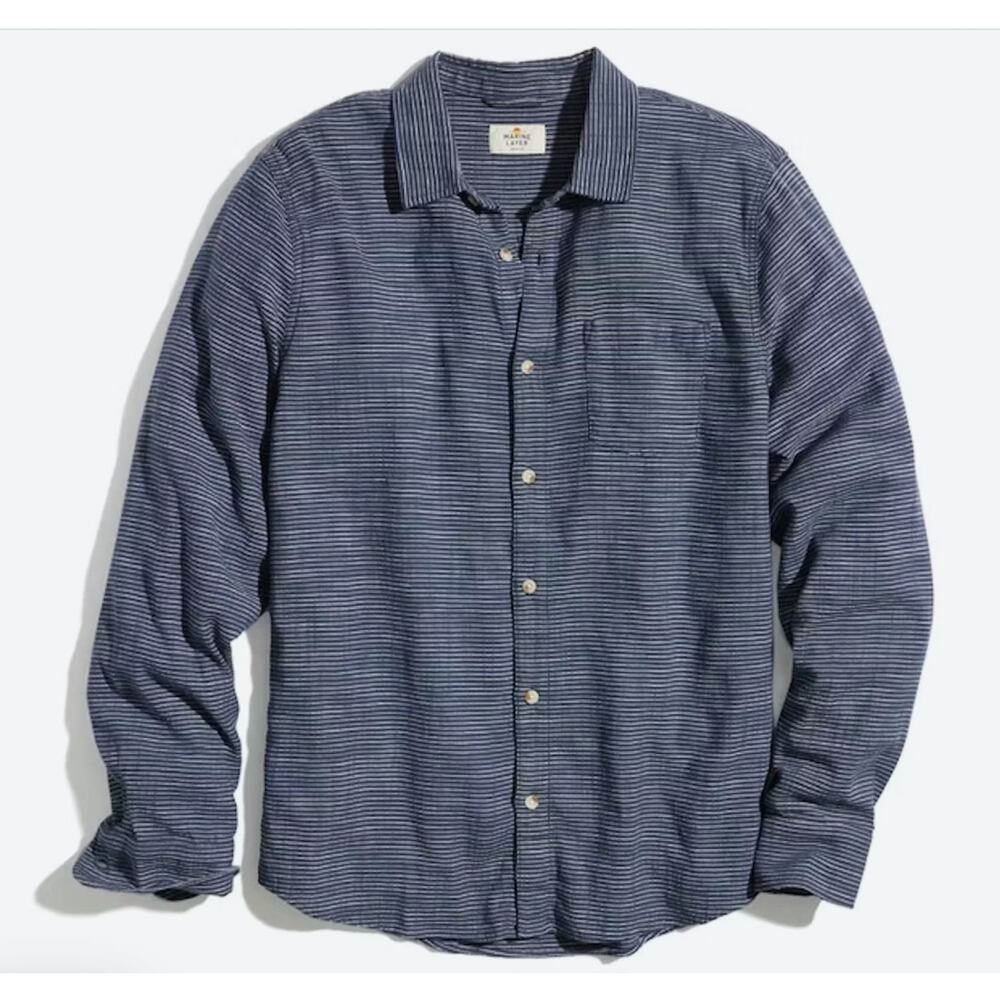 Marine Layer Woven Lightweight Simple Stripe Selvage Button Down Blue XL